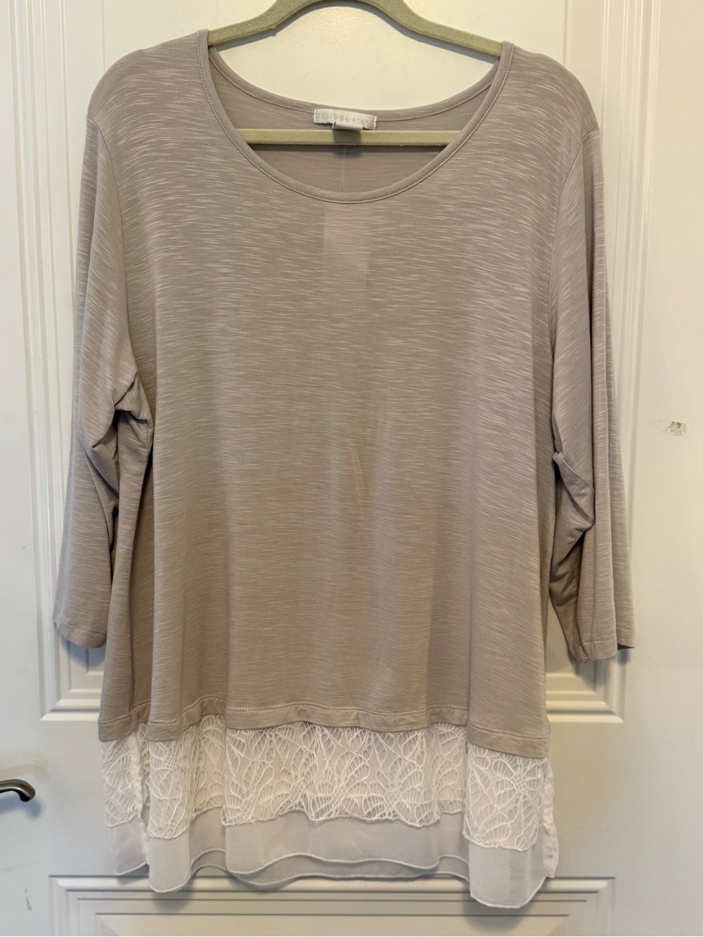 Design History Taupe Tunic with White Lace Hem
